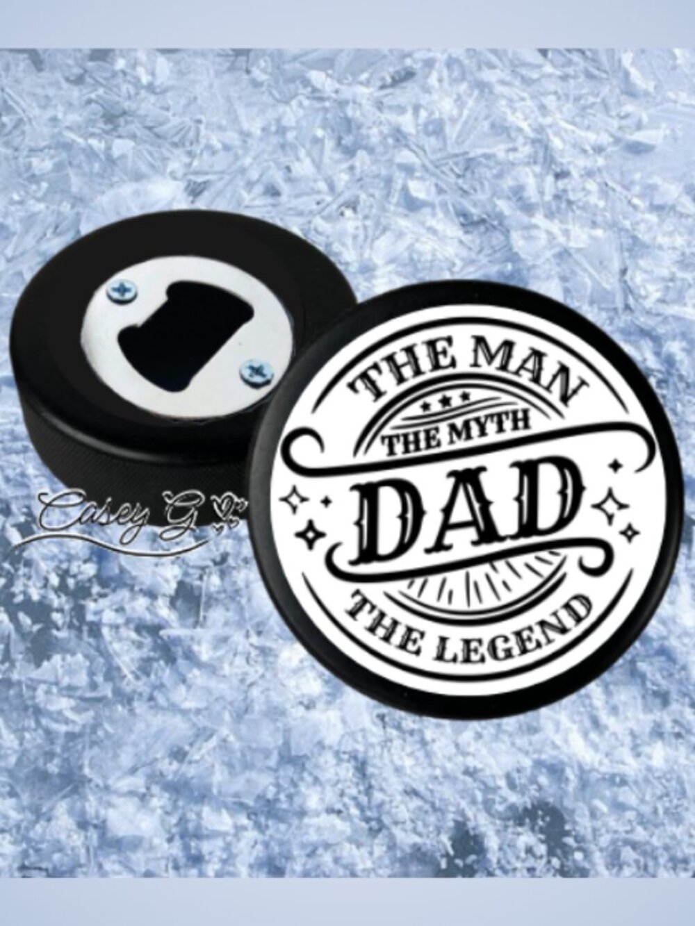 🏒NEW*The Man,The Myth,The Legend*Fathers Day*REAL Hockey Puck Bottle Opener